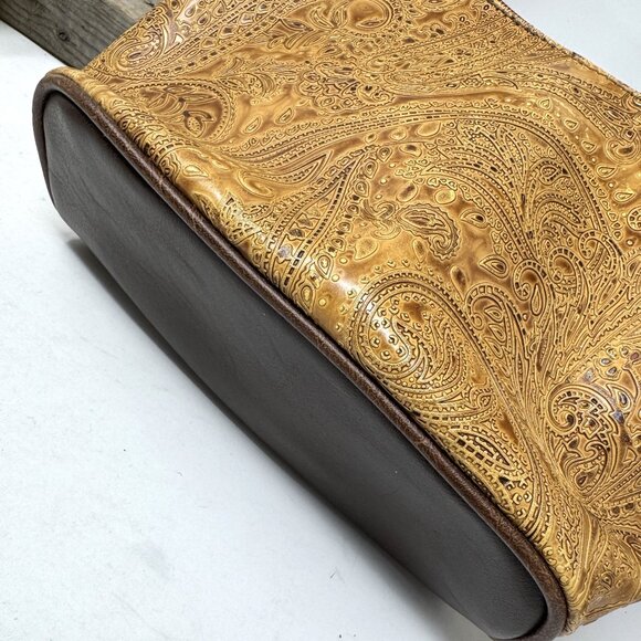 Embossed Tan Paisley Shoulder Bag With Brown Braided Strap By Relic - Picture 7 of 9